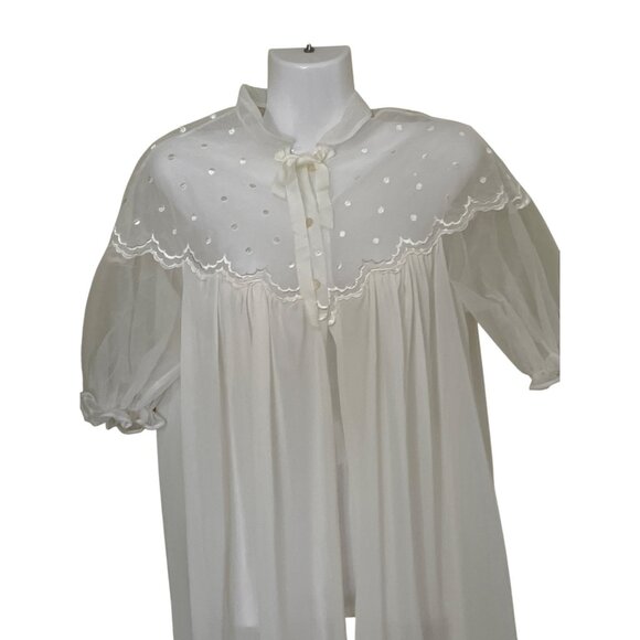 Vintage  Sheer White Nightgown & Robe Set Polka Dot Embroidery & Lace Trim Sz 34 - Picture 16 of 16